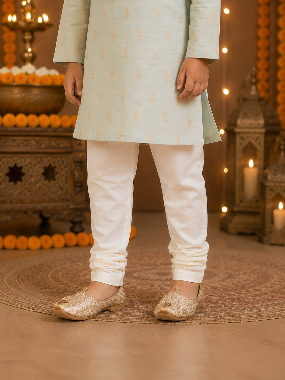 Boys Mint Green Embroidered Kurta Pajama Set | Premium Ethnic Wear for Kids | Festive, Wedding & Party Outfit (1–8 Years)