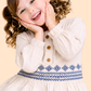Girls Beige Embroidered Top with Navy Wide-Leg Pants | Elegant Casual Outfit Set (2-7 Years)