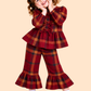 Girls Red Checked Peplum Top with Flared Pants | Stylish Party Outfit Set (2-10 Years)