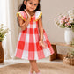 Girls Red & White Checked Cotton Dress | Peter Pan Collar Dress | Casual Party Wear Dress for Girls | Soft Cotton Frock