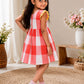 Girls Red & White Checked Cotton Dress | Peter Pan Collar Dress | Casual Party Wear Dress for Girls | Soft Cotton Frock