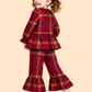 Girls Red Checked Peplum Top with Flared Pants | Stylish Party Outfit Set (2-10 Years)