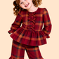 Girls Red Checked Peplum Top with Flared Pants | Stylish Party Outfit Set (2-10 Years)