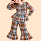 Girls Multicolor Checkered Peplum Top with Flared Pants | Stylish Casual Party Outfit (2-10 Years)
