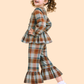 Girls Multicolor Checkered Peplum Top with Flared Pants | Stylish Casual Party Outfit (2-10 Years)