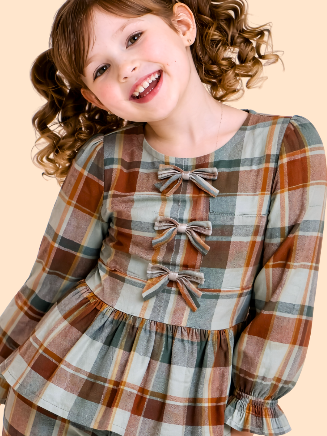 Girls Multicolor Checkered Peplum Top with Flared Pants | Stylish Casual Party Outfit (2-10 Years)