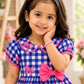 Girls Blue Checked Fit & Flare Dress with Pink Bow | Peter Pan Collar Cotton Dress | Casual Party Wear Dress for Girls