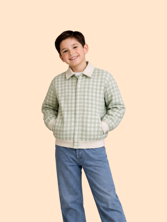 Boys Green Checkered Jacket with Denim Jeans | Stylish Winter Casual Outfit (3-8 Years)