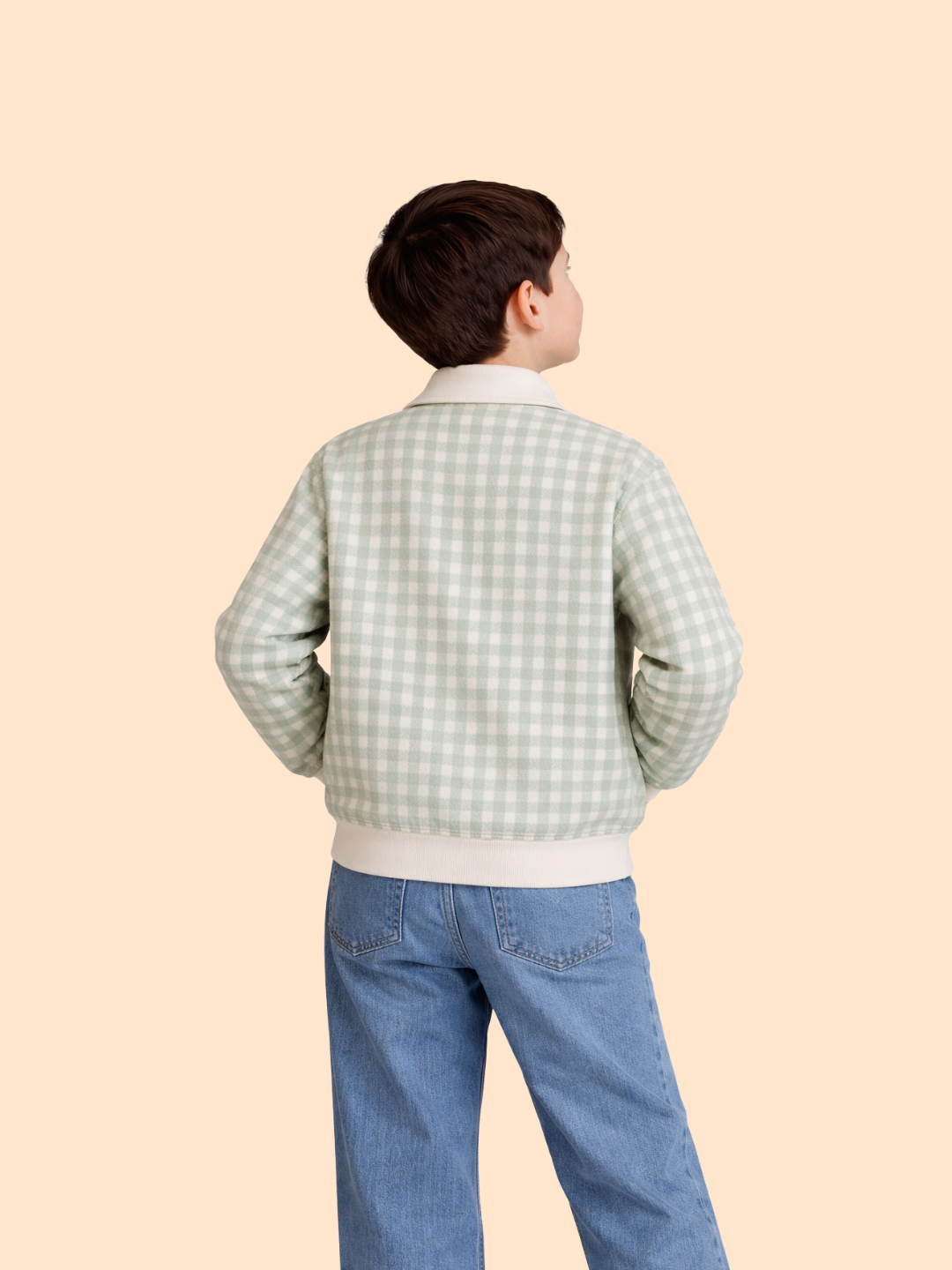 Boys Green Checkered Jacket with Denim Jeans | Stylish Winter Casual Outfit (3-8 Years)