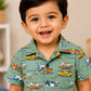 Boys Green Vehicle Print Cotton Co-ord Set | Half Sleeve Shirt & Shorts Set | Casual Summer Outfit for Boys