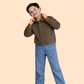 Boys Brown Checkered Jacket with Denim Jeans | Stylish Winter Casual Outfit (2-10 Years)