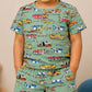 Boys Round Neck Green Vehicle Print Cotton T-Shirt & Shorts Co-ord Set | Half Sleeve Summer Outfit | Casual Wear for Boys