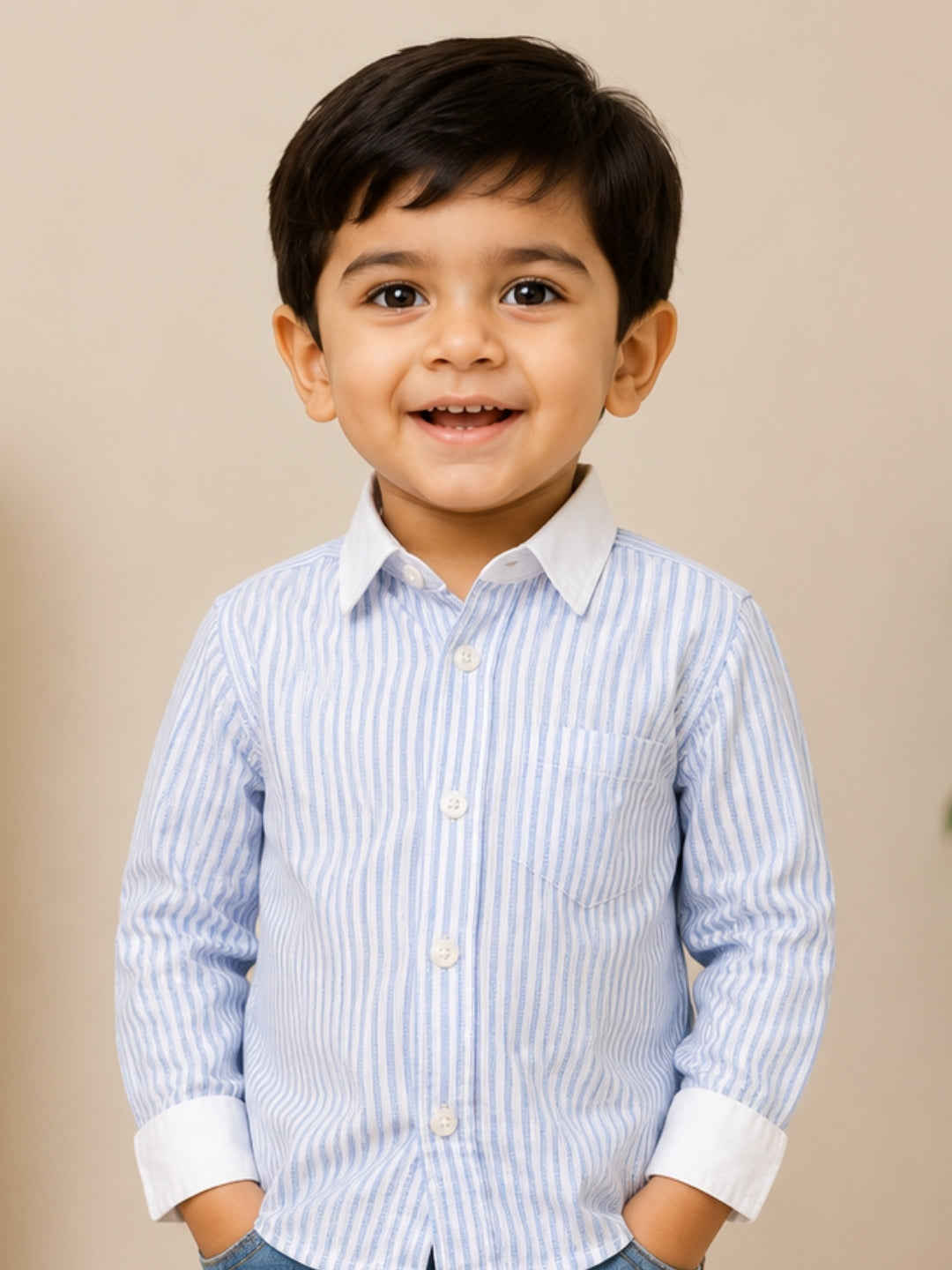 Boys Blue & White Striped Cotton Shirt | Full Sleeve Casual Formal Shirt for Boys | Premium Kids Shirt