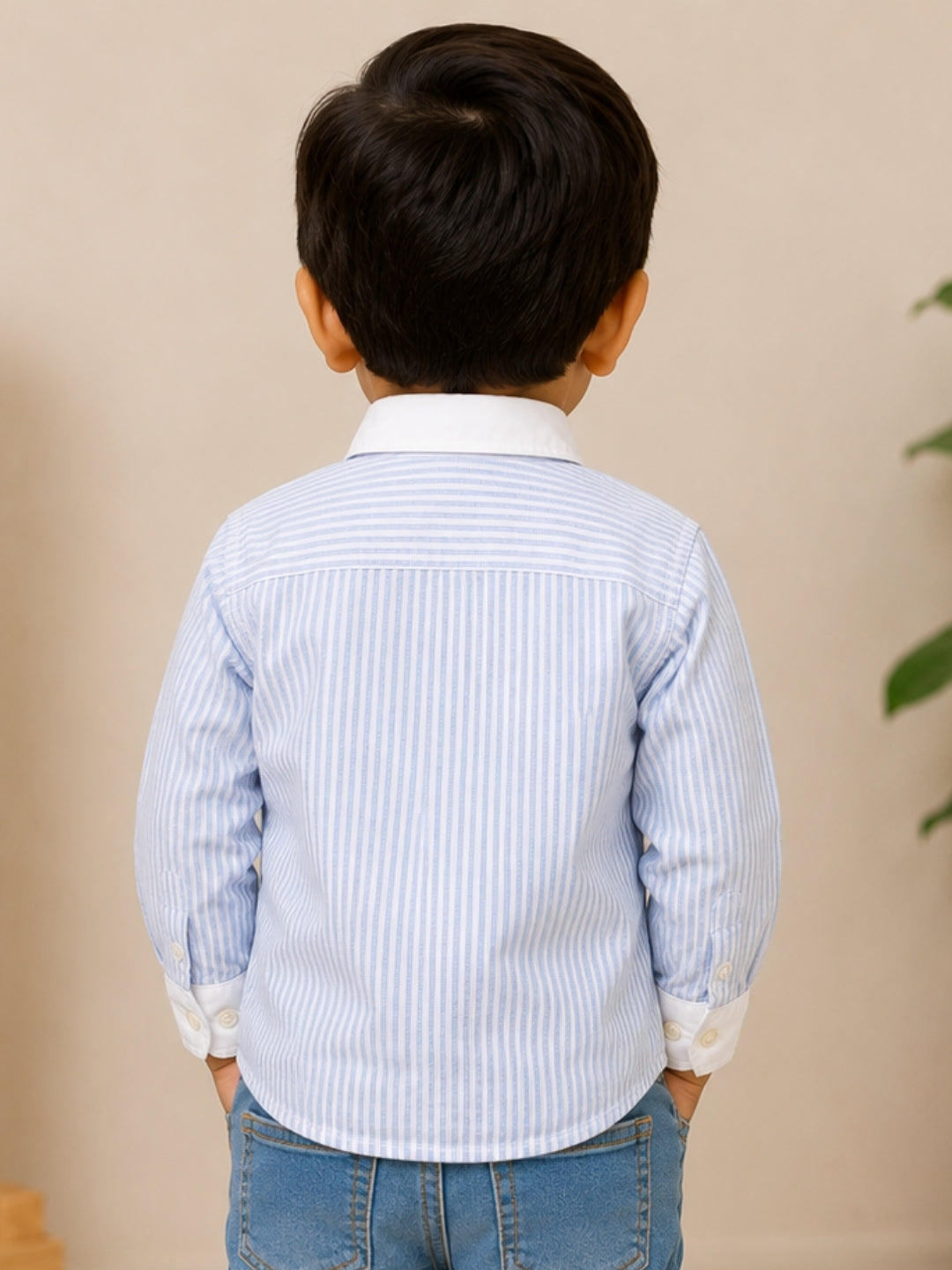 Boys Blue & White Striped Cotton Shirt | Full Sleeve Casual Formal Shirt for Boys | Premium Kids Shirt