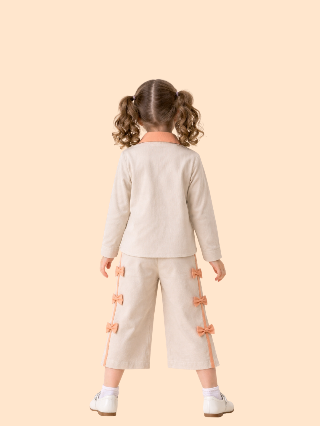 Girls Beige Co-Ord Set with Bow Detail | Stylish Top & Pant Outfit (2-10 Years)