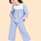 Girls Blue Striped Co-ord Set | Full Sleeve Top & Pants Outfit for Kids (2-6 Years)