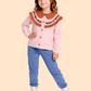 Girls Pink Embroidered Collar Sweatshirt with Pants | Winter Casual Outfit (3-8 Years)