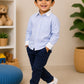Boys Blue & White Striped Cotton Shirt with Navy Blue Trousers | Formal Co-ord Set for Boys | Smart Casual Party Wear Outfit