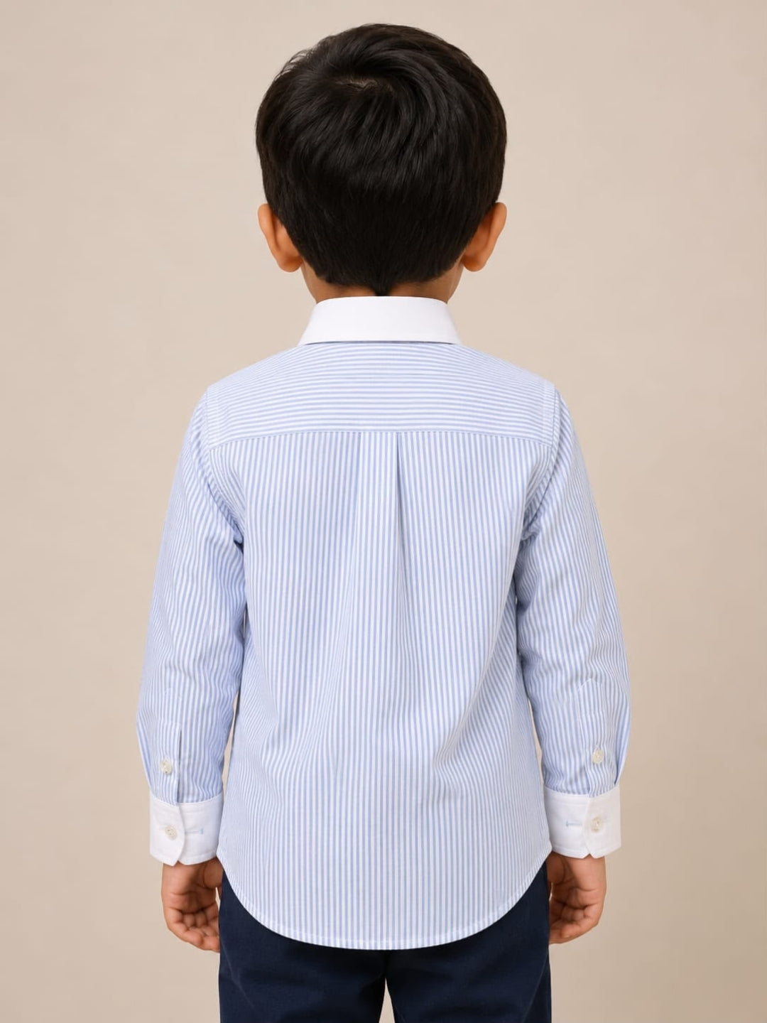 Boys Blue & White Striped Cotton Shirt with Navy Blue Trousers | Formal Co-ord Set for Boys | Smart Casual Party Wear Outfit