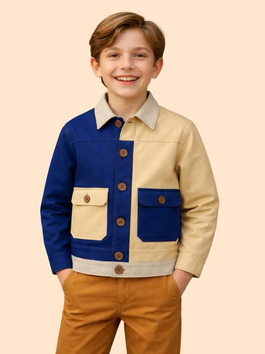 Boys Color Block Jacket with Pockets | Trendy Casual Winter Wear (2-10 Years)