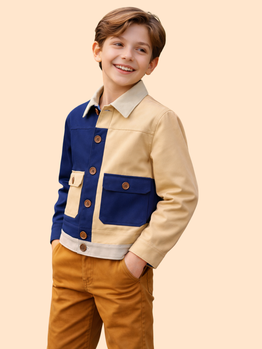Boys Color Block Jacket with Pockets | Trendy Casual Winter Wear (2-10 Years)