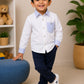 Boys White Cotton Shirt with Navy Blue Trousers | Full Sleeve Formal Co-ord Set | Smart Party Wear Outfit for Boys