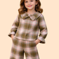 Girls Plaid Co-Ord Set with Bow Collar | Stylish Top & Pants Outfit (2-10 Years)