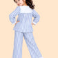 Girls Blue Striped Co-ord Set | Full Sleeve Top & Pants Outfit for Kids (2-6 Years)