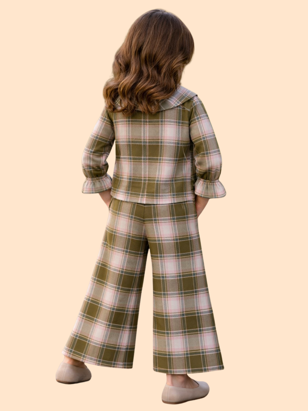 Girls Plaid Co-Ord Set with Bow Collar | Stylish Top & Pants Outfit (2-10 Years)