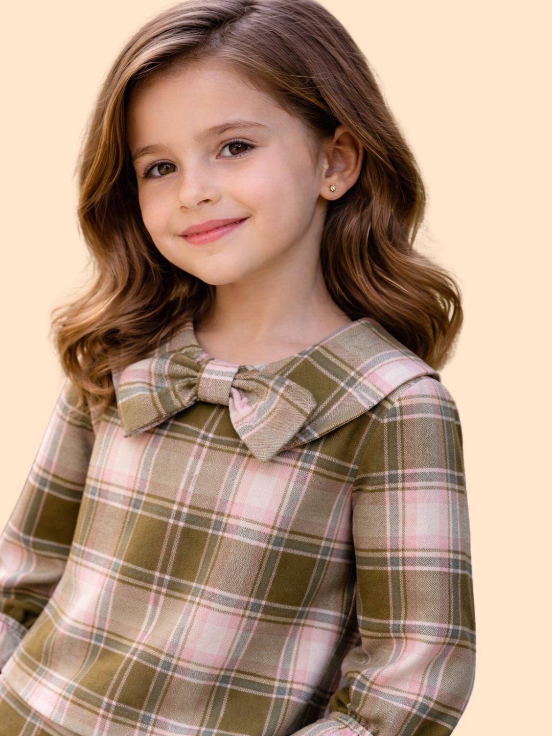 Girls Plaid Co-Ord Set with Bow Collar | Stylish Top & Pants Outfit (2-10 Years)