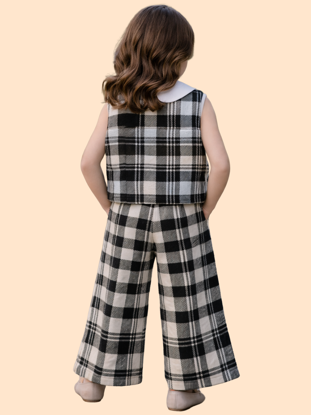 Girls Black & White Plaid Co-Ord Set with Collar Top | Stylish Party Outfit (2-10 Years)
