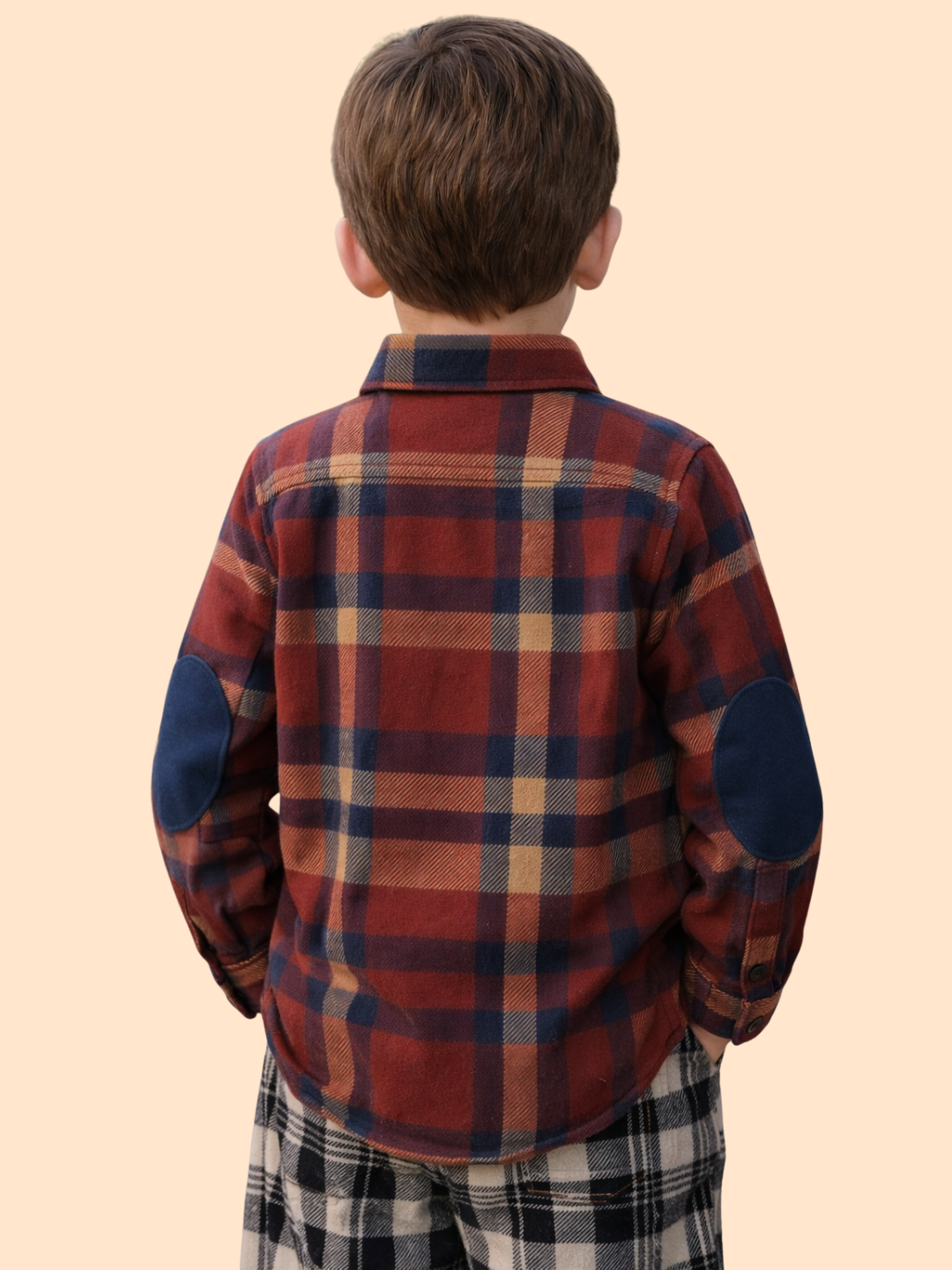Boys Red Checkered Casual Shirt with Elbow Patch | Stylish Cotton Winter Shirt (2-10 Years)