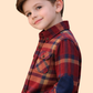 Boys Red Checkered Casual Shirt with Elbow Patch | Stylish Cotton Winter Shirt (2-10 Years)