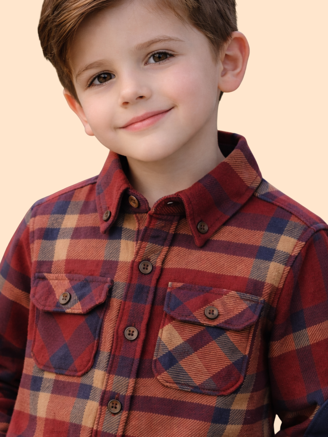 Boys Red Checkered Casual Shirt with Elbow Patch | Stylish Cotton Winter Shirt (2-10 Years)