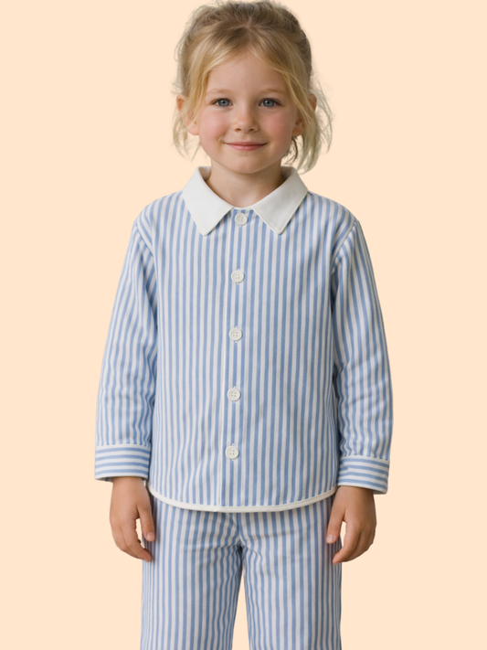 Kids Blue Striped Night Suit Set | Soft Cotton Pajama Set for Boys & Girls (2–10 Years)