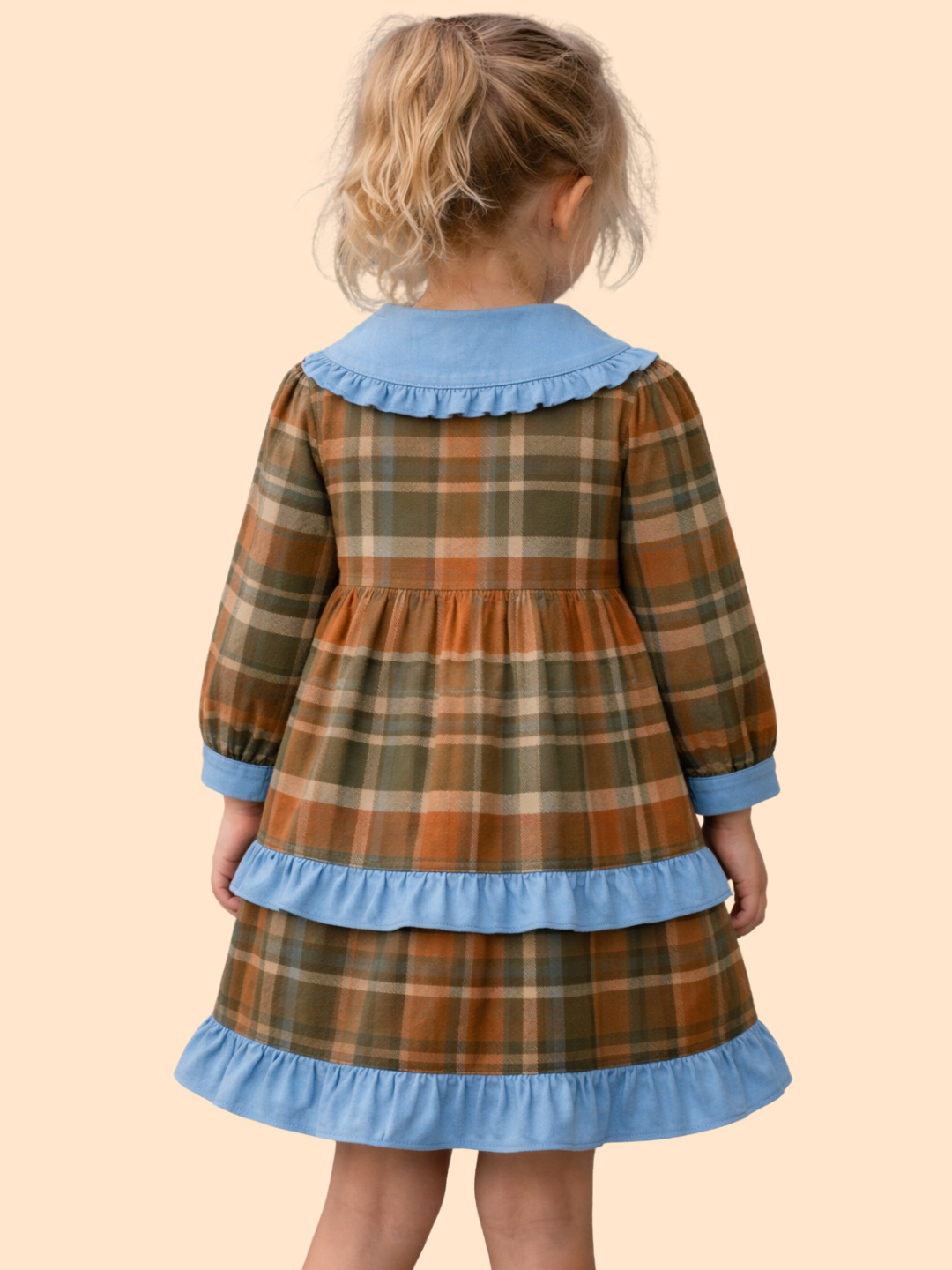 Girls Checked Cotton Dress with Embroidered Collar | Stylish Casual & Party Wear Dress (1–6 Years)