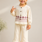 Girls Cream Cotton Co-Ord Set with Ethnic Print | Stylish Top & Pant Set for Kids (2–7 Years)