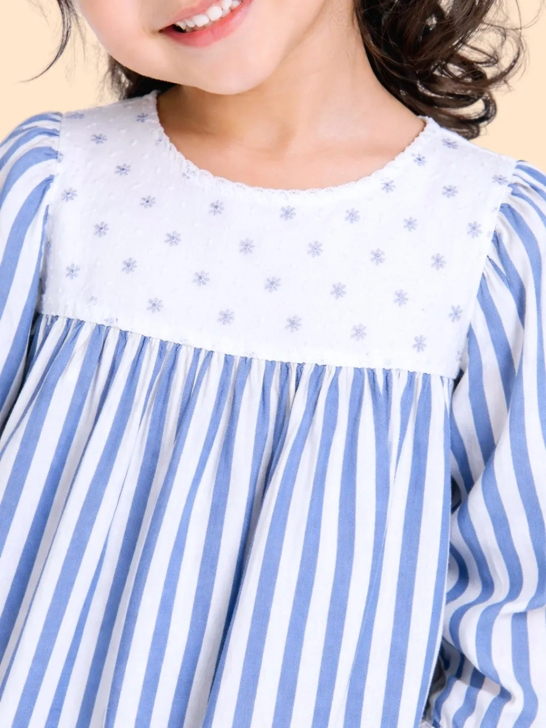 Girls Blue Striped Co-ord Set | Full Sleeve Top & Pants Outfit for Kids (2-6 Years)