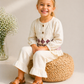 Girls Cream Cotton Co-Ord Set with Ethnic Print | Stylish Top & Pant Set for Kids (2–7 Years)