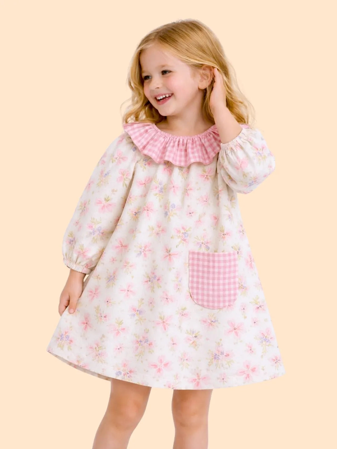 Girls Floral Printed Dress with Frill Neck | Cute Pink Casual Dress for Kids (2-6 Years)