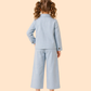 Girls Light Blue Co-Ord Set with Check Pockets | Stylish Casual Outfit (2–10 Years)