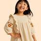 Girls Cream Embroidered Frill Dress | Soft Cotton Casual Party Wear (1–6 Years)
