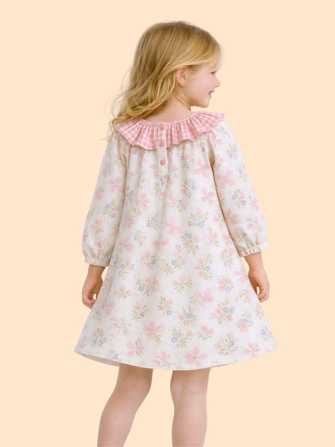 Girls Floral Printed Dress with Frill Neck | Cute Pink Casual Dress for Kids (2-6 Years)