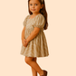 Girls Beige Textured Party Dress with Puff Sleeves | Elegant Casual Wear (1–5 Years)