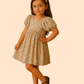 Girls Beige Textured Party Dress with Puff Sleeves | Elegant Casual Wear (1–5 Years)
