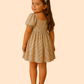 Girls Beige Textured Party Dress with Puff Sleeves | Elegant Casual Wear (1–5 Years)