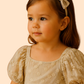 Girls Beige Textured Party Dress with Puff Sleeves | Elegant Casual Wear (1–5 Years)