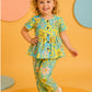 Girls Floral Co-Ord Set in Teal & Yellow | Summer Casual Outfit (1–5 Years)