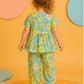 Girls Floral Co-Ord Set in Teal & Yellow | Summer Casual Outfit (1–5 Years)