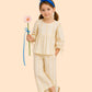 Girls Cream Striped Co-Ord Set with Bow Sleeves | Elegant Casual Outfit (1–6 Years)